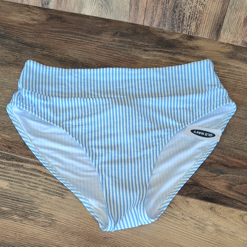 Old Navy Textured High Waist Cheeky Striped Bikini Bottom NWT L P435